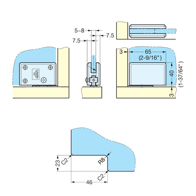 Glass Pivot Hinge (Inset)