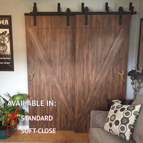 Sliding Barn Door Hardware Kits for By-Passing Wood Doors Up to 34in W | Black Powder Coated Finish | 68-7/8in Rail Length