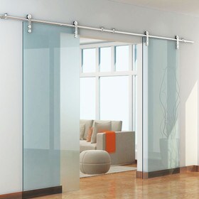 Sliding Barn Door Hardware Kit for 2 Glass Doors Up to 34in W | Stainless Steel Finish | 135-3/4in Rail Length