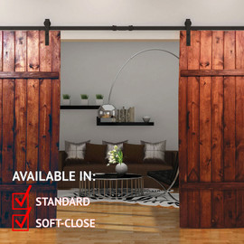 Sliding Barn Door Hardware Kits for Double Wood Doors Up to 34in W | Black Powder Coated Finish | 135-3/4in Rail Length | SDH-DW4 Series